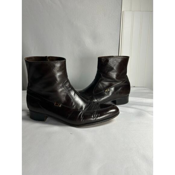 FLORSHEIM BEATLE ZIPPER ANKLE BOOTS  LEATHER MOC TOE ~ SIZE 10.5 - Picture 1 of 10